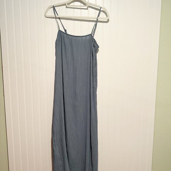 Madewell Goldie Slip Dress Plisse Tea Blue Midi Length Size 2 - Picture 2 of 7
